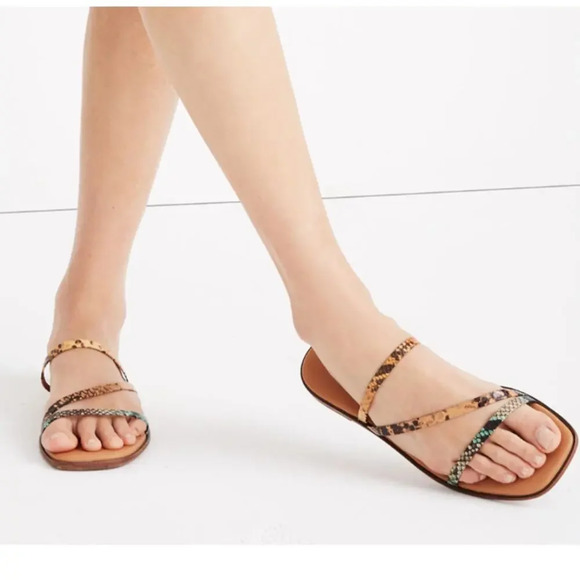 Madewell The Lyra Slide Sandal Snake Embossed Leather Straps Womens Size 8 - Picture 1 of 12